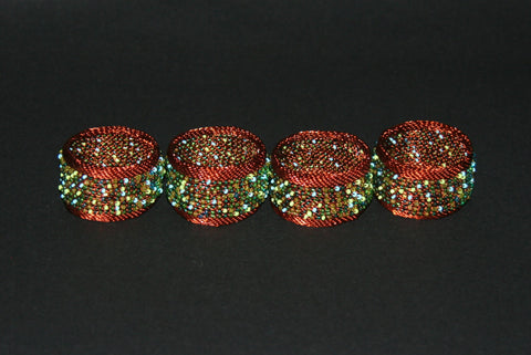 Napkins Rings Copper Wire Hunter and Lime Green Glass Beads Set of 4 - Cultures International From Africa To Your Home Napkins Rings Copper Wire Hunter and Lime Green Glass Beads Set of 4