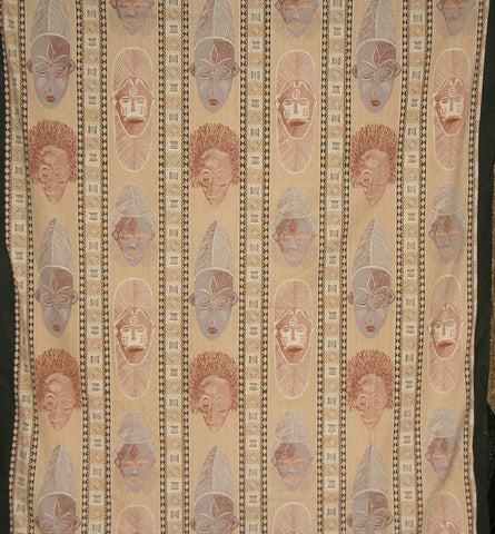 African Masks Wall Hanging Fabric Desert Sand Gray Brown Screen Print Zimbabwe 60" X 84" - Cultures International From Africa To Your Home African Masks Wall Hanging Fabric Desert Sand Gray Brown Screen Print Zimbabwe 60" X 84"