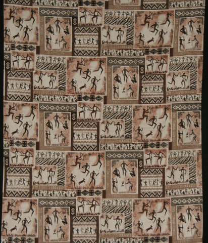 African Bushman Hunters Screen Print Zimbabwe Fabric 60" X 84" Vintage - Cultures International From Africa To Your Home African Bushman Hunters Screen Print Zimbabwe Fabric 60" X 84" Vintage