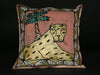 Gold Leopard Palm TreePillow Cover/Wall Art Hand Painted in South Africa 18.5" X 18.5" - Cultures International From Africa To Your Home