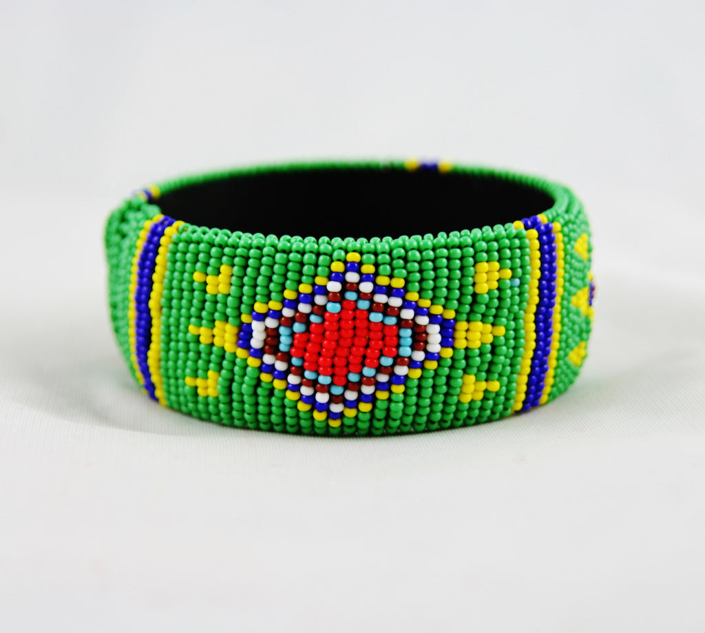 African Beaded Cuff Bracelet Green Red Yellow Blue - Cultures International From Africa To Your Home