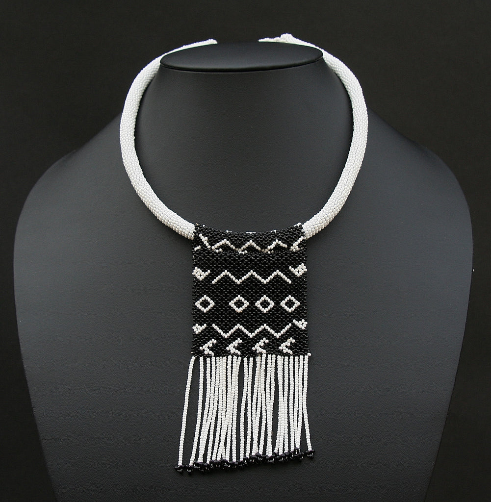 Zulu Love Letter Choker Necklace Black and White - Cultures International From Africa To Your Home