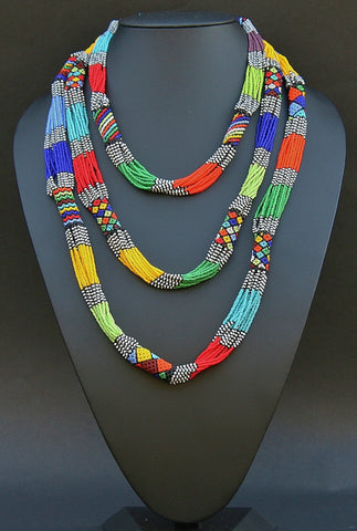 African Necklace Tribal Design Multi-strand Vivid Multi-colors