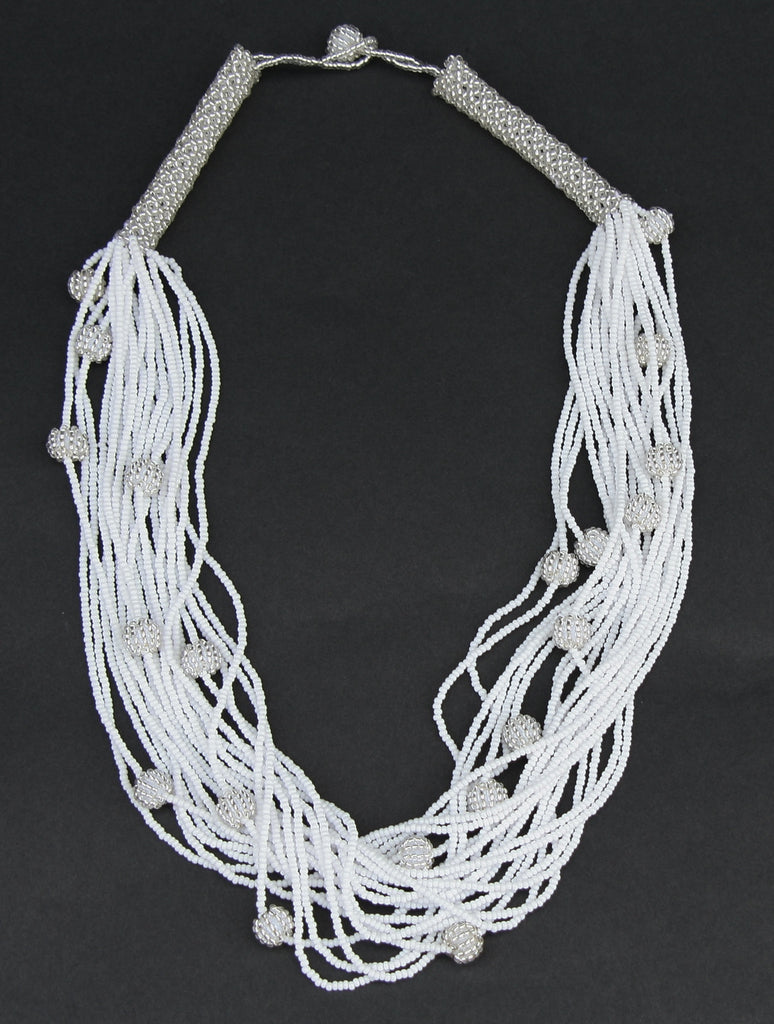 African White Seed Bead Necklace Woven Crystal White Beads - Cultures International From Africa To Your Home