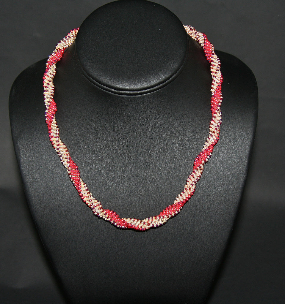 African Bead Spiral Twist Necklace Orange Mango Pearl and Burgundy Colors - Cultures International From Africa To Your Home