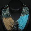Tribal Beaded Waterfall Necklace TurquoiseBlue  Beige & Chocolate Colors - Cultures International From Africa To Your Home