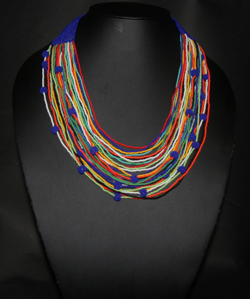 Tribal Beaded Multistrand African Necklace Navy & Multiple Colors - Cultures International From Africa To Your Home