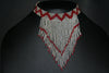 African Beaded Choker Necklace Red White/Silver Chevron Design Swaziland - Cultures International From Africa To Your Home