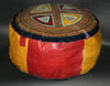 African Tuareg Leather Pouf/Ottoman/Footstool Antique Red Yellow Blue Turquoise - Cultures International From Africa To Your Home