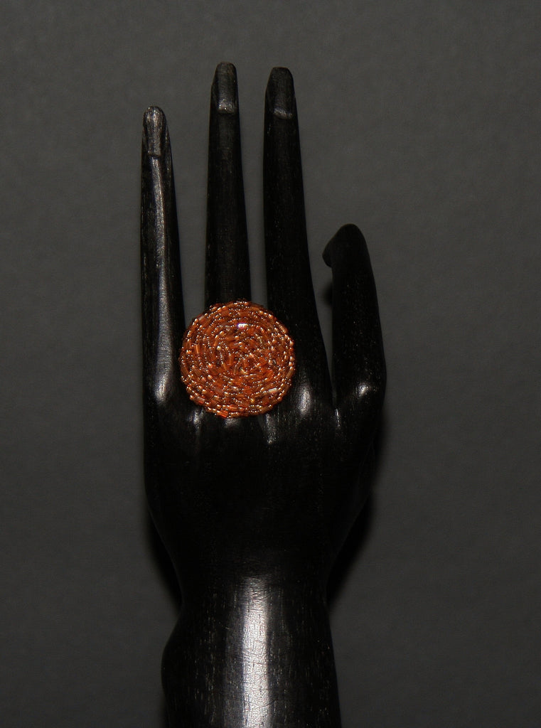 African Beaded Rose Ring Gold Copper 26 - Cultures International From Africa To Your Home
