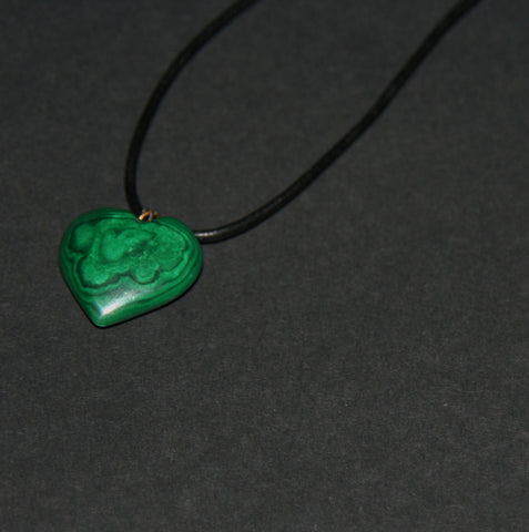 Malachite Heart Pendant Necklace on Black Leather - Cultures International From Africa To Your Home