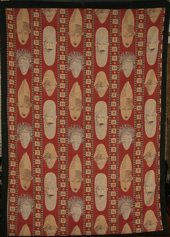 African Masks Zimbabwe Screen Print Fabric Red Wall Hanging Screen Print 60" X 84"