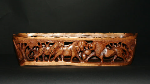 African Big 5 Bowl Elephant Leopard Rhino Lion Water Buffalo Carved  Zimbabwe 22" L - Cultures International From Africa To Your Home