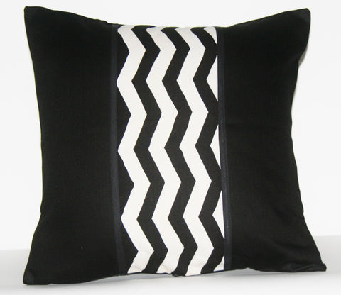 African Wave Designer Pillow Black White Applique 18" X 18" Handwoven