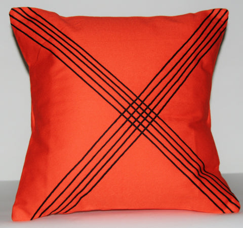 Designer African Tribal Pillow Handmade -  Orange with Black Applique