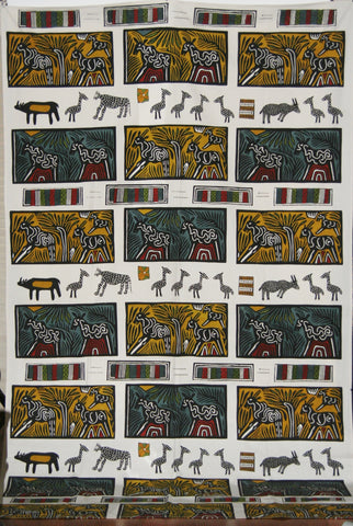 African Art Hand Painted Textile Abstract African Animals/Wall Hanging