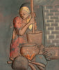 African Copper Art Tribal Beauty Preparing Food 23"H X 15"W Congo Copper Relief Art - Cultures International From Africa To Your Home