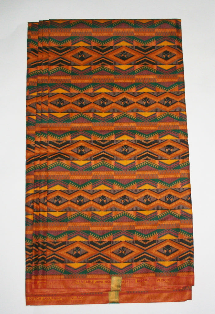 African Fabric 6 Yards Geometric Yellow Gold Green Red Vlisco Dutch Java Print - Cultures International From Africa To Your Home
