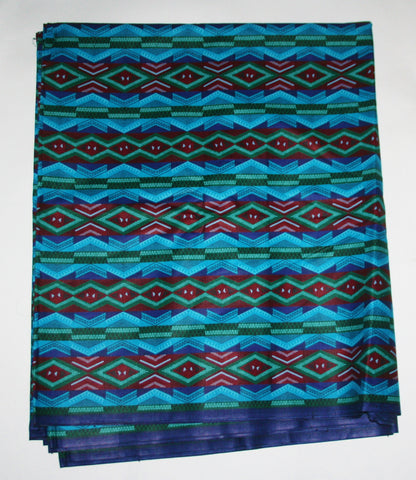 African Fabric 6 Yards Geometric Blue, Red Green Java Print