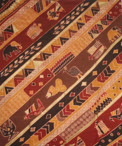 African Batik Fabric Tapestry Elephant Fish Fowl 62" W X 124" L