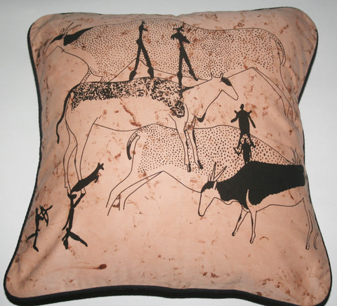 Pillow Bushman Cave Art Brown Black African Wildlife 16" X 16"