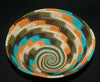 African Telephone Wire Bowl Zulu Basket Fruit Bowl White Green Turquoise Orange Swirl  7.75" D X 4" H - Cultures International From Africa To Your Home