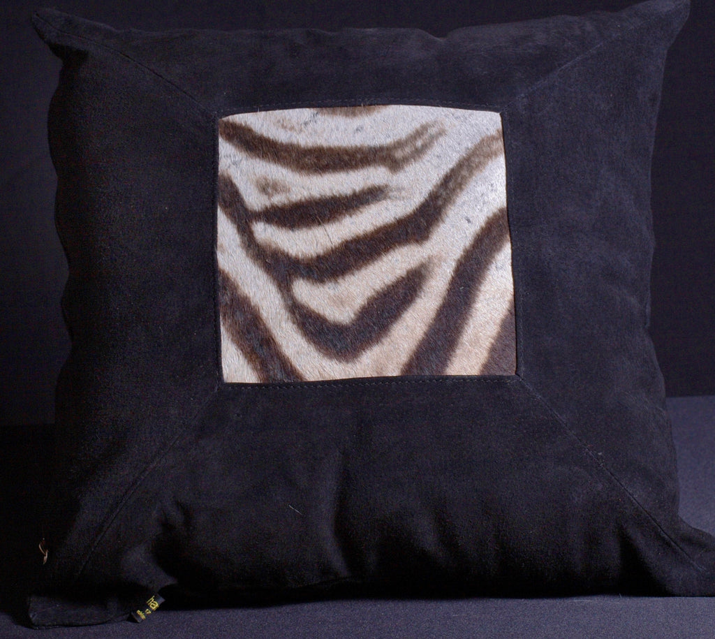 African Suede Zebra Inlay Pillow Black - Cultures International From Africa To Your Home
