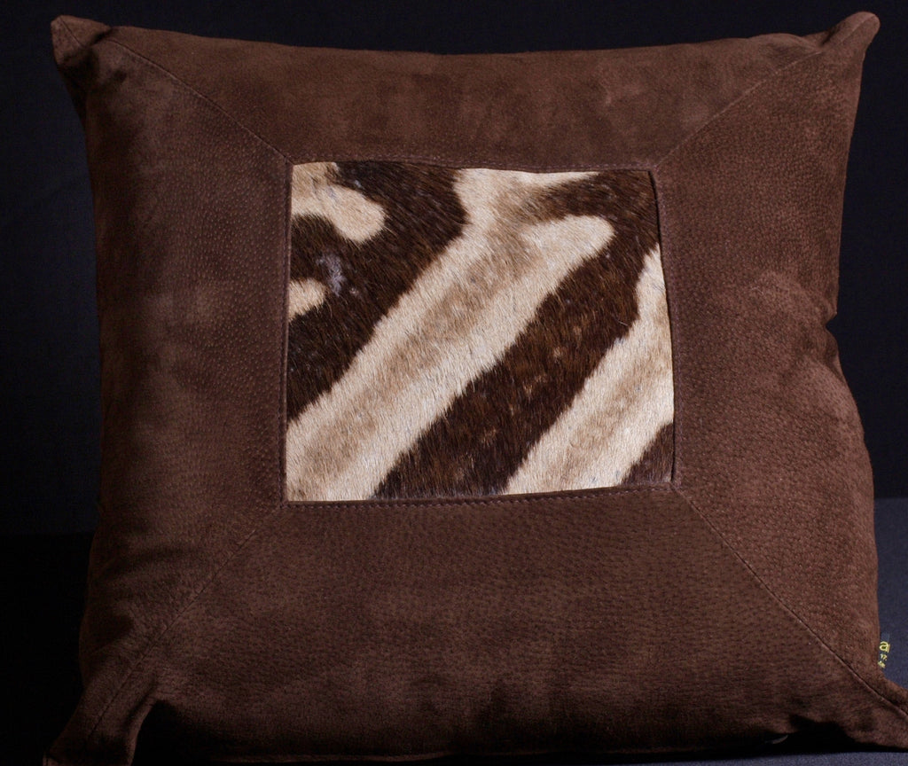 African Suede Zebra Inlay Pillow Brown - Cultures International From Africa To Your Home