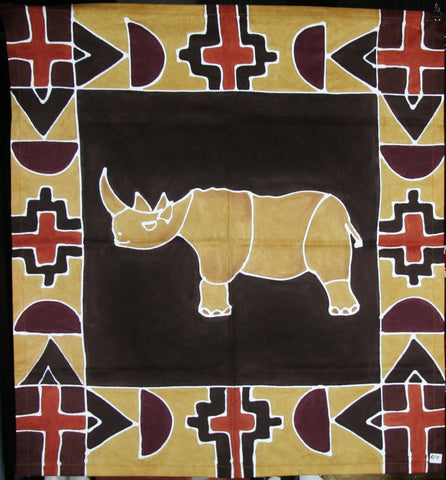 African Rhino Table Overlay Wall Hanging Earth Tones 29" Square