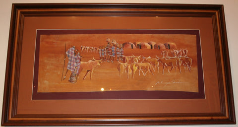 African Art Maasai Village Original Art Kenya Earth Tones 24"H X 42"W X 2"D - Cultures International From Africa To Your Home