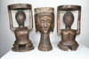Luba 4-Mask Drum  & Two Female Caryatid Stools Antique, Collectible Congo Zaire - Cultures International From Africa To Your Home