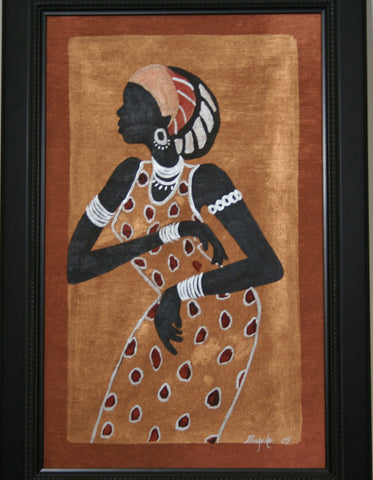 African Woman Painting Modern Xhosa Tribal Woman IV Acrylic on Textile Original Art 24"H X 16"W
