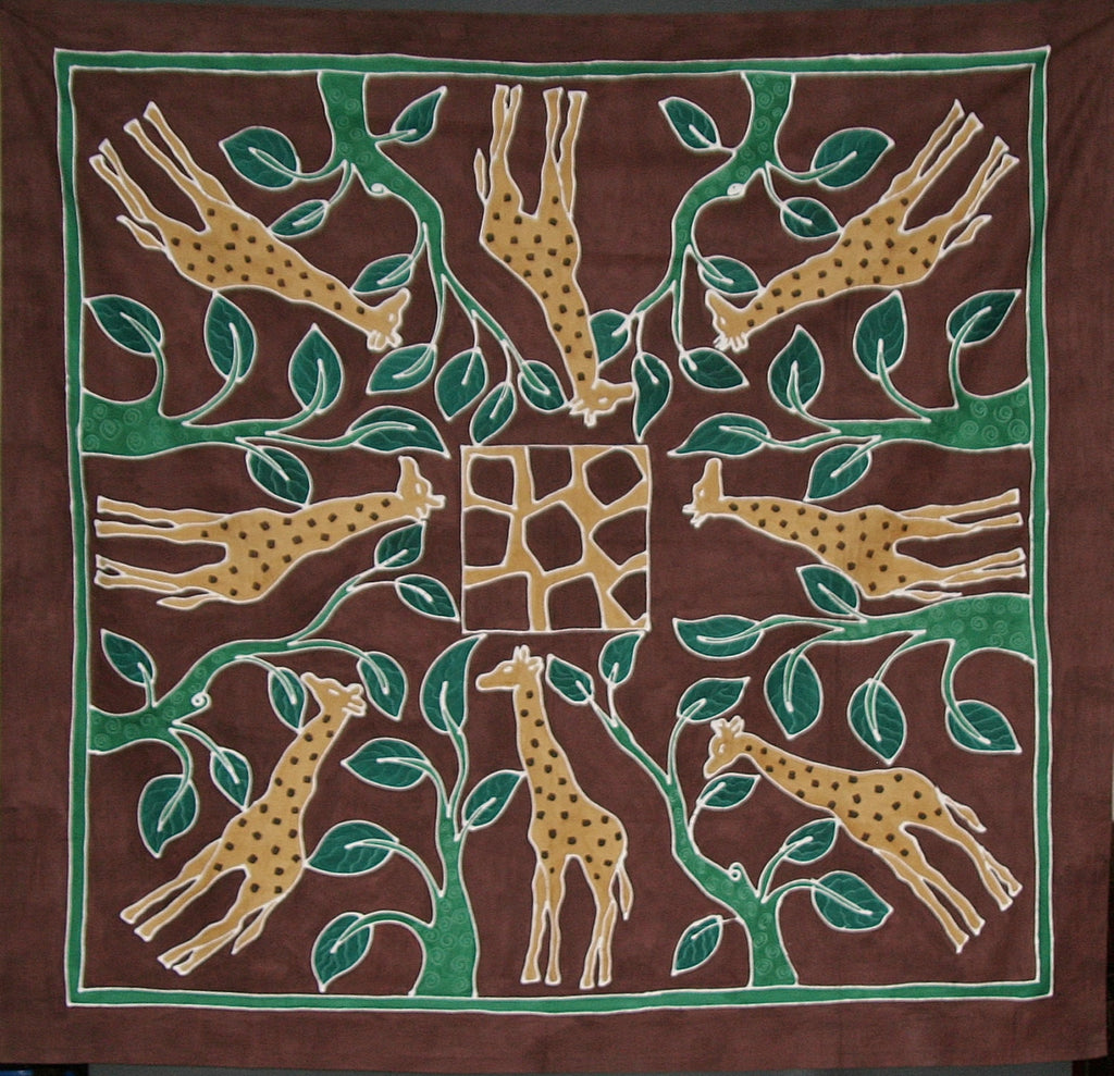 Giraffes in Forest Tablecloth Wall Hanging 58"X 60" Hand Painted - South Africa - Cultures International From Africa To Your Home