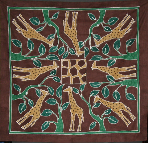 Giraffes in Forest Tablecloth Wall Hanging 58"X 60" Hand Painted - South Africa