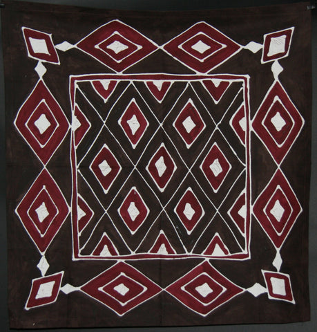 African Table Overlay Zulu Tribal Diamonds Chocolate Cranberry Colors  Hand Painted Wall Hanging - 29" X 31"