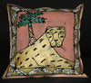 Gold Leopard Palm TreePillow Cover/Wall Art Hand Painted in South Africa 18.5" X 18.5" - Cultures International From Africa To Your Home