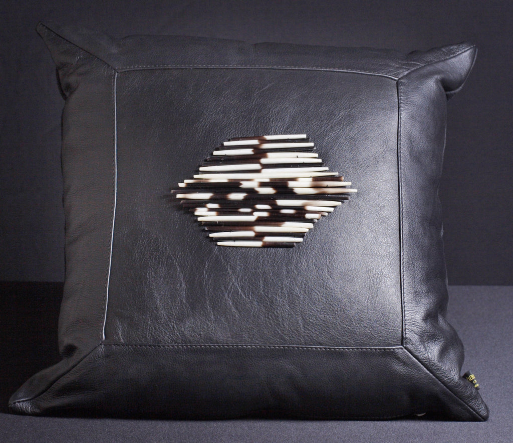 Leather Pillow Porcupine Quills Black - Cultures International From Africa To Your Home