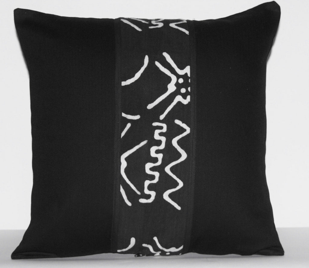 African Mud Cloth Bogolon Applique Pillow Black White Authentic Vintage - Handcrafted in DRC  18"X18" - Cultures International From Africa To Your Home