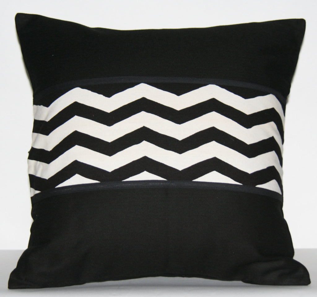 Pillow Cover Black White African Tribal Design Applique Wave Pattern 18" X 18" - Cultures International From Africa To Your Home