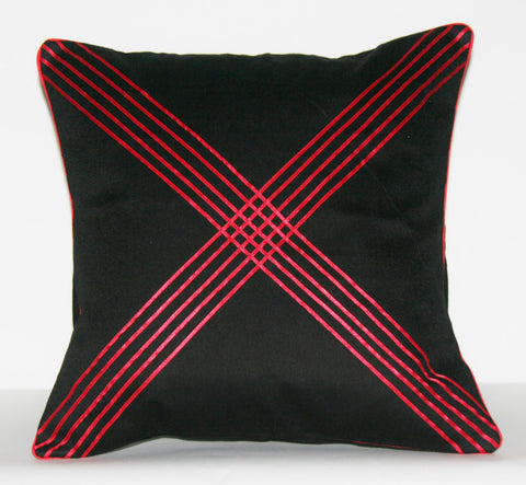 Designer African Xhosa Tribal Black Pillow Red Applique Design Crossing Paths 16" X 16.5"