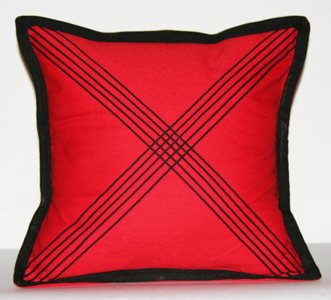 Designer African Tribal Pillow Red Black Applique Design Crossing Paths 16" X 16.5"