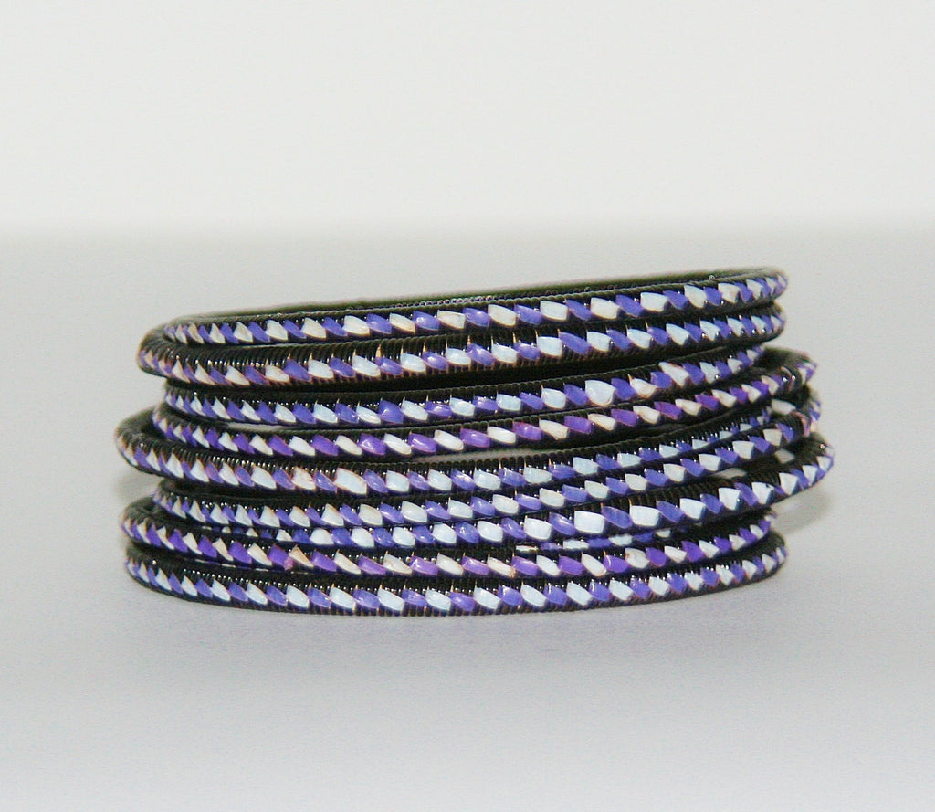 African Recycled Bracelet Purple White Black Recycled African Mat - Unisex - 3"Diameter Set of 5 - Cultures International From Africa To Your Home