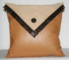 Authentic Leather & Suede Pillow Cover Cushion Golden Tan  Champagne and Chocolate 19" x 19" - Cultures International From Africa To Your Home