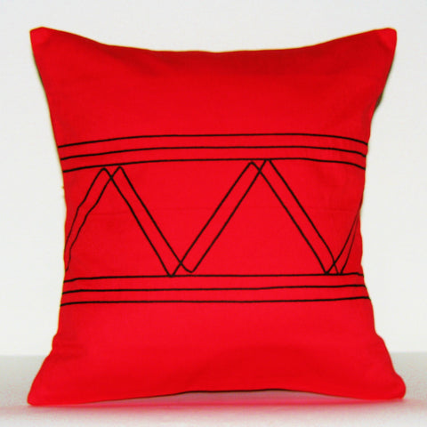 Designer African Xhosa Tribal Pillow Red Black Applique South Africa