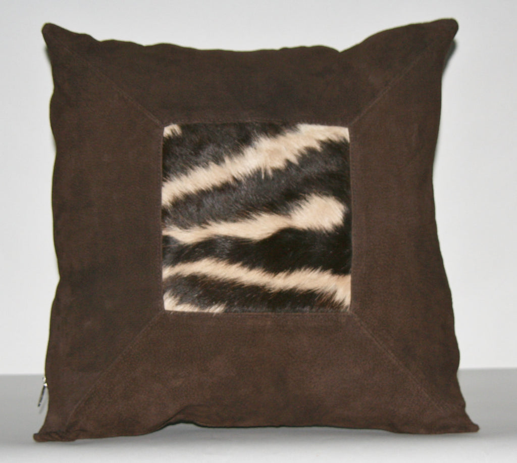 Authentic African Zebra & Suede Pillow 18" X 18" - Cultures International From Africa To Your Home