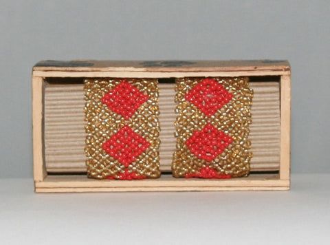 African Beaded Napkin Rings Gold Red Zulu Tribal Designs Handcrafted Set of 2 South Africa 1" X 2" Handmade Wood Gift Box - Cultures International From Africa To Your Home