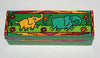 Elephant Pencil Box Wood Hand Carved  Painted Vibrant Colors South Africa 8.5"W X 2.75"D X 2.50"H - Cultures International From Africa To Your Home
