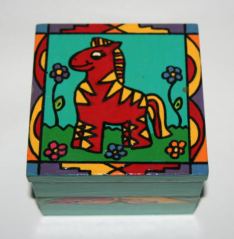 Happy Red Zebra Wood Box Vibrant Colors African Folk Art 4"W X 4"D X 3"H