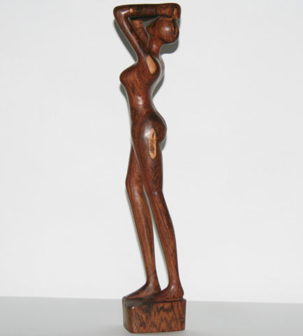 African Sculpture Mahogany Female Nude  Vintage Handcrafted in Tanzania 16.5"H X 3.5"W X 3.5"D