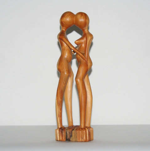 African Sculpture Loving Couple  Nude Vintage Handcrafted in Tanzania 12.25"H X 4"W X 2.5"D